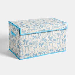 OHS Illustrated Cherry Bow Large Collapsible Storage Box With Lid - Blue/White - thumbnail 1