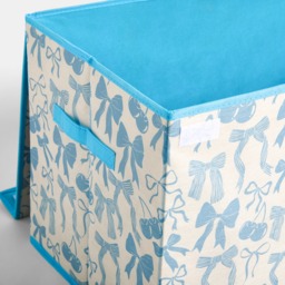 OHS Illustrated Cherry Bow Large Collapsible Storage Box With Lid - Blue/White - thumbnail 5