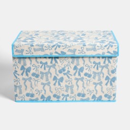 OHS Illustrated Cherry Bow Large Collapsible Storage Box With Lid - Blue/White - thumbnail 2