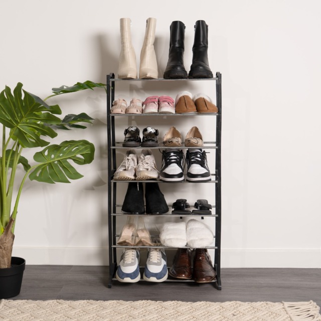 OHS Shoe Storage Rack, 7 Tier - Black