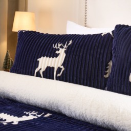 OHS Cosy Stag Ribbed Fleece Duvet Set, Navy - King - thumbnail 2