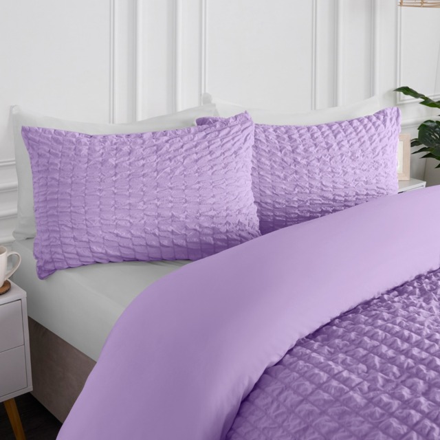 OHS Geometric Seersucker Duvet Set, Lilac - Double - image 1
