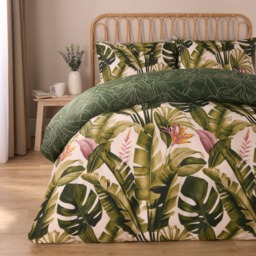 OHS Tropical Foliage Reversible Duvet Cover Set, Green - Double