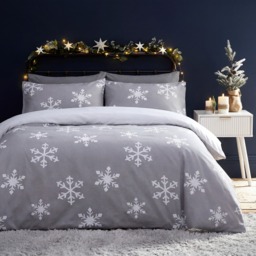 OHS Snowflake Print Brushed Cotton Flannelette Duvet Cover Set, Grey - Double - thumbnail 1