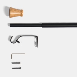 OHS Extendable Wooden Trumpet Curtain Pole - Black/Natural - thumbnail 5