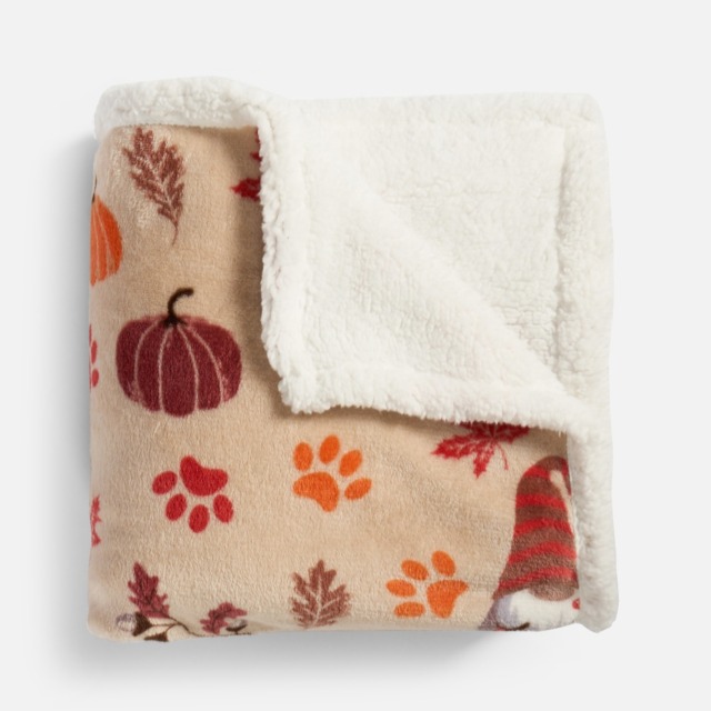 OHS Autumn Paw Print Sherpa Reverse Throw - Natural - image 1