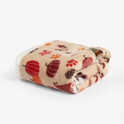 OHS Autumn Paw Print Sherpa Reverse Throw - Natural - thumbnail 3