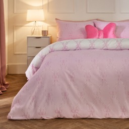 OHS Bow Ribbon Print Reversible Duvet Cover Set, Pink/White - King - thumbnail 2