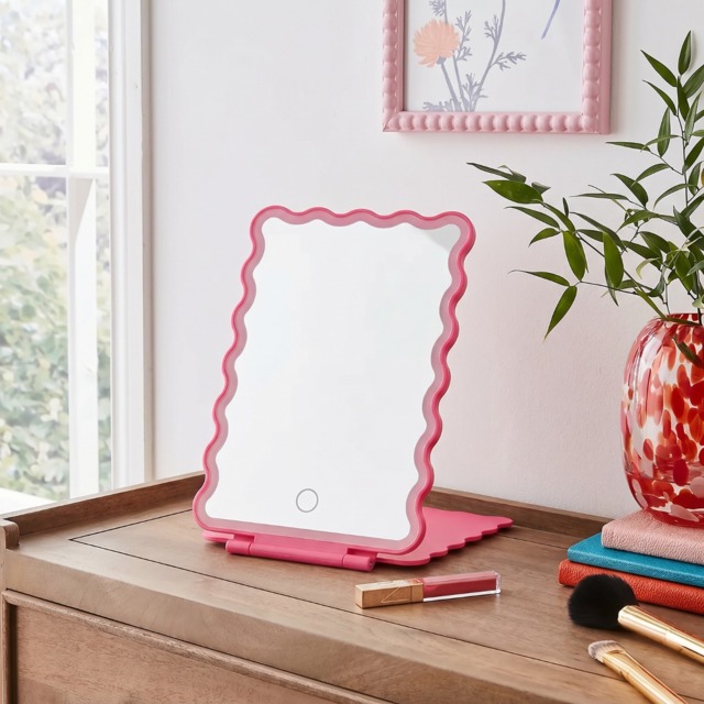 OHS LED Scallop Travel Mirror - Hot Pink - image 1