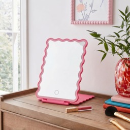 OHS LED Scallop Travel Mirror - Hot Pink