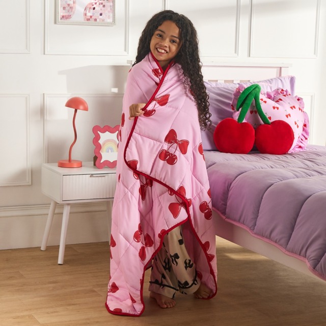 OHS Kids Cherry Bow Print Weighted Blanket, Pink/Red - 3kg - image 1
