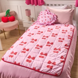 OHS Kids Cherry Bow Print Weighted Blanket, Pink/Red - 3kg - thumbnail 5