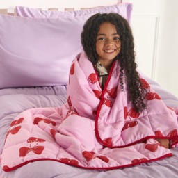 OHS Kids Cherry Bow Print Weighted Blanket, Pink/Red - 3kg - thumbnail 3