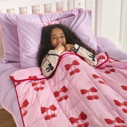 OHS Kids Cherry Bow Print Weighted Blanket, Pink/Red - 3kg - thumbnail 2