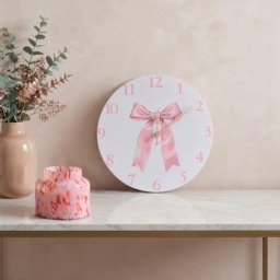 OHS Bow Print Wall Clock - White/Pink