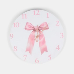 OHS Bow Print Wall Clock - White/Pink - thumbnail 2