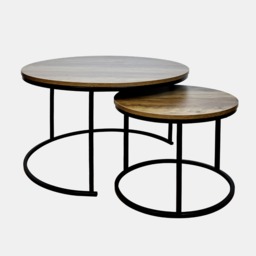 OHS Nest of 2 Round Coffee Tables - Dark Wood - thumbnail 2
