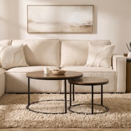 OHS Nest of 2 Round Coffee Tables - Dark Wood - thumbnail 1