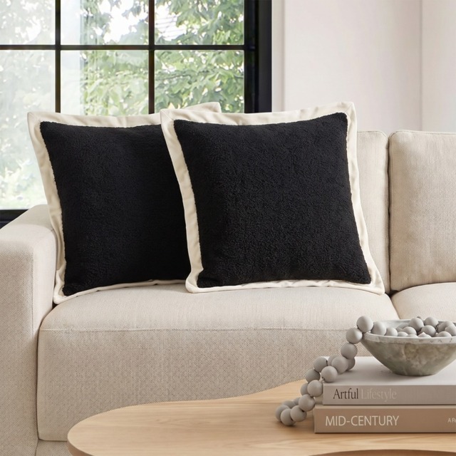 OHS Oxford Edge Boucle Cushion Covers, Black/Cream - 45 x 45cm - image 1