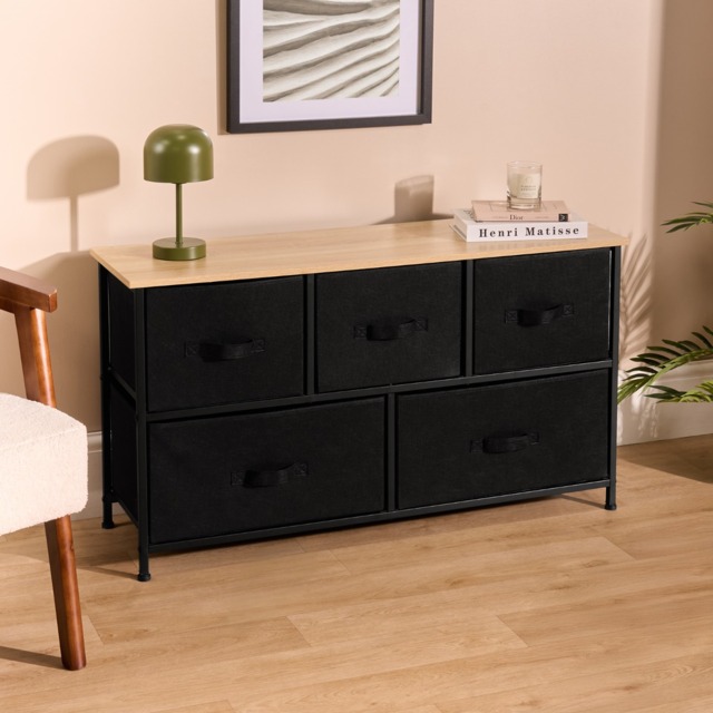 OHS Brooklyn Fabric 5 Drawer Chest - Black - image 1