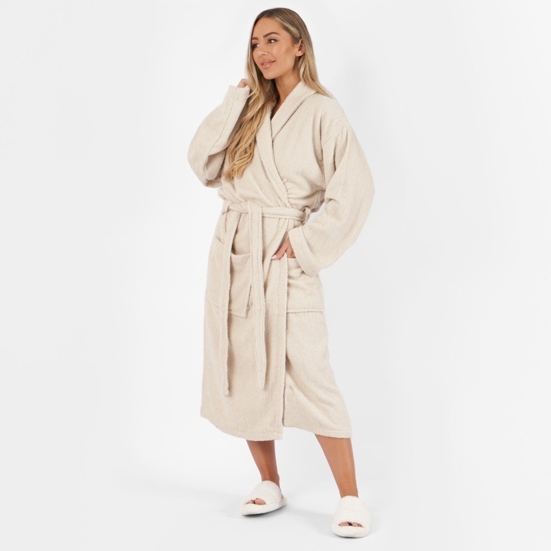 OHS 100% Cotton Towelling Dressing Gown, Adults - Natural Beige by Online  Home Shop | uFurnish.com