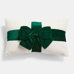OHS Bow Wrapped Cushion - Green/Cream