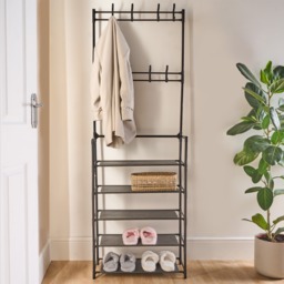 OHS 16 Hook Garment Rack with Shelving - Black
