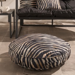 OHS Indoor/Outdoor Zebra Print Round Filled Cushion - Monochrome - thumbnail 1