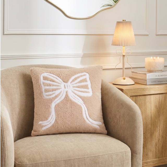 OHS Tufted Bow Cushion - Natural - image 1