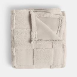 OHS Tufted Checkerboard Teddy Fleece Throw, Stone - 125 x 150cm - thumbnail 4