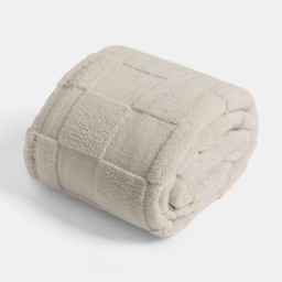 OHS Tufted Checkerboard Teddy Fleece Throw, Stone - 125 x 150cm - thumbnail 2