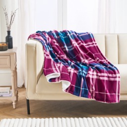 OHS Winsford Flannel Check Fleece Throw - Burgundy - thumbnail 1