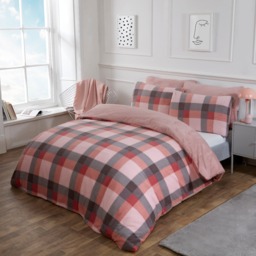 OHS Check Teddy Fleece Duvet Cover Set, Blush - Super King - thumbnail 3