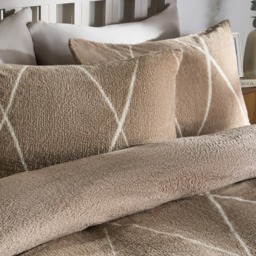 OHS Diamond Check Teddy Fleece Duvet Cover Set, Natural - King - thumbnail 2