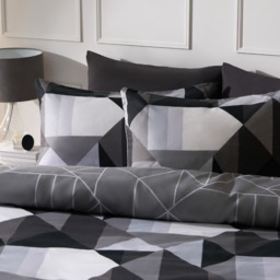 OHS Mason Retro Geometric Reversible Duvet Cover Set, Monochrome - Single - thumbnail 3