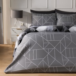 OHS Mason Retro Geometric Reversible Duvet Cover Set, Monochrome - Single - thumbnail 5