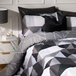 OHS Mason Retro Geometric Reversible Duvet Cover Set, Monochrome - Single - thumbnail 2