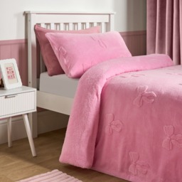 OHS Bows Tufted Teddy Fleece Duvet Cover Set, Pink - Single - thumbnail 2