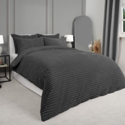OHS Ribbed Faux Fur Duvet Set, Charcoal - King - thumbnail 2