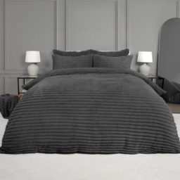 OHS Ribbed Faux Fur Duvet Set, Charcoal - King - thumbnail 1