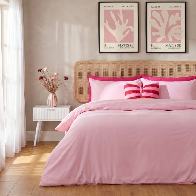 OHS Plain Duvet Cover Set , Pink - Single