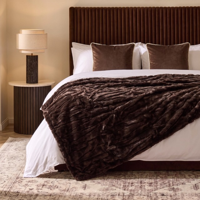 OHS Carved Faux Fur Throw - Coffee - image 1
