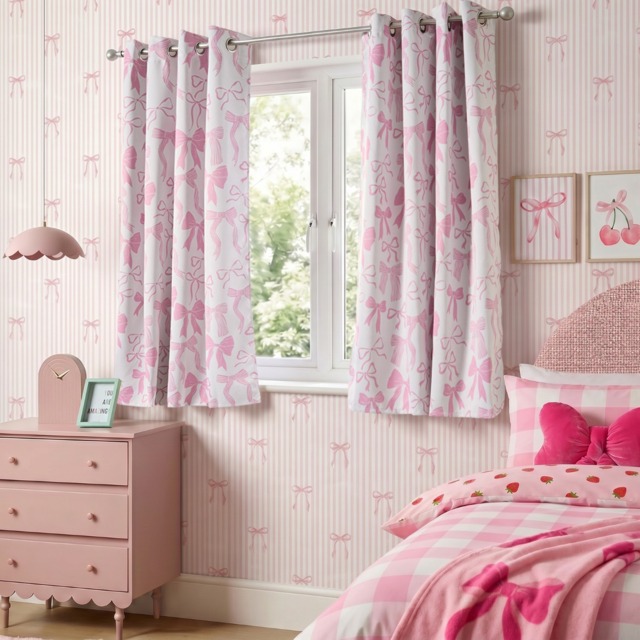 OHS Kids Bow Blackout Curtains, Pink - 66X72in - image 1