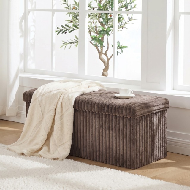 OHS Ribbed Foldable Rectangle Storage Ottoman - Chocolate - image 1