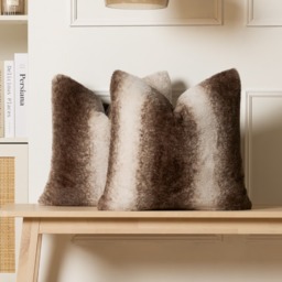 OHS Stripe Faux Fur Cushion Covers - Brown - thumbnail 3