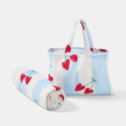 OHS Heart Cherries Beach Towel in a Bag - Blue - thumbnail 3