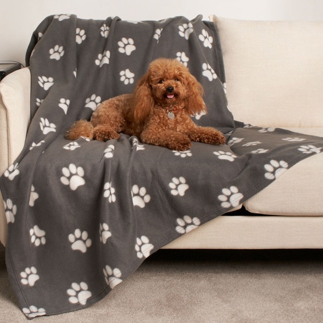 OHS Pet Paw Print Fleece Throw - Charcoal Grey - image 1
