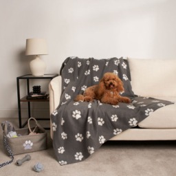 OHS Pet Paw Print Fleece Throw - Charcoal Grey - thumbnail 2
