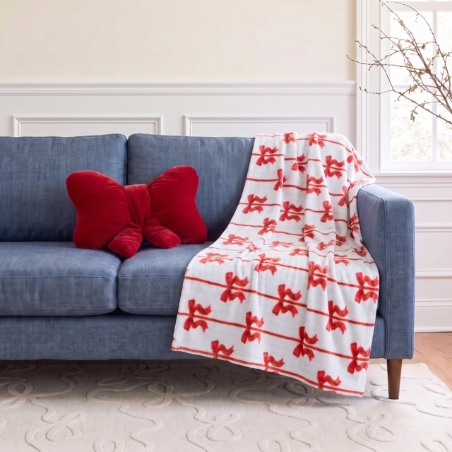 OHS Bow Print Fleece Throw - Blue/Red - image 1