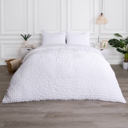 OHS Geometric Seersucker Duvet Set, White - Double - thumbnail 3